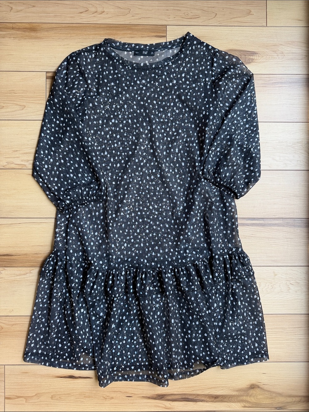 Sheer Babydoll Black and White Dress Size Small (4)
